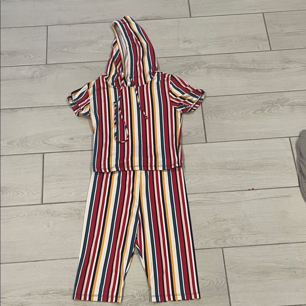 Striped Multicolor Women Hoodie and Pants Set